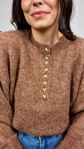 Jersey Botones Corazón Marrón