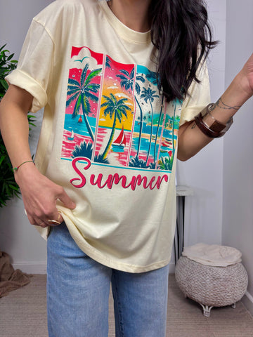 Camiseta Estampado Tropical Amarillo
