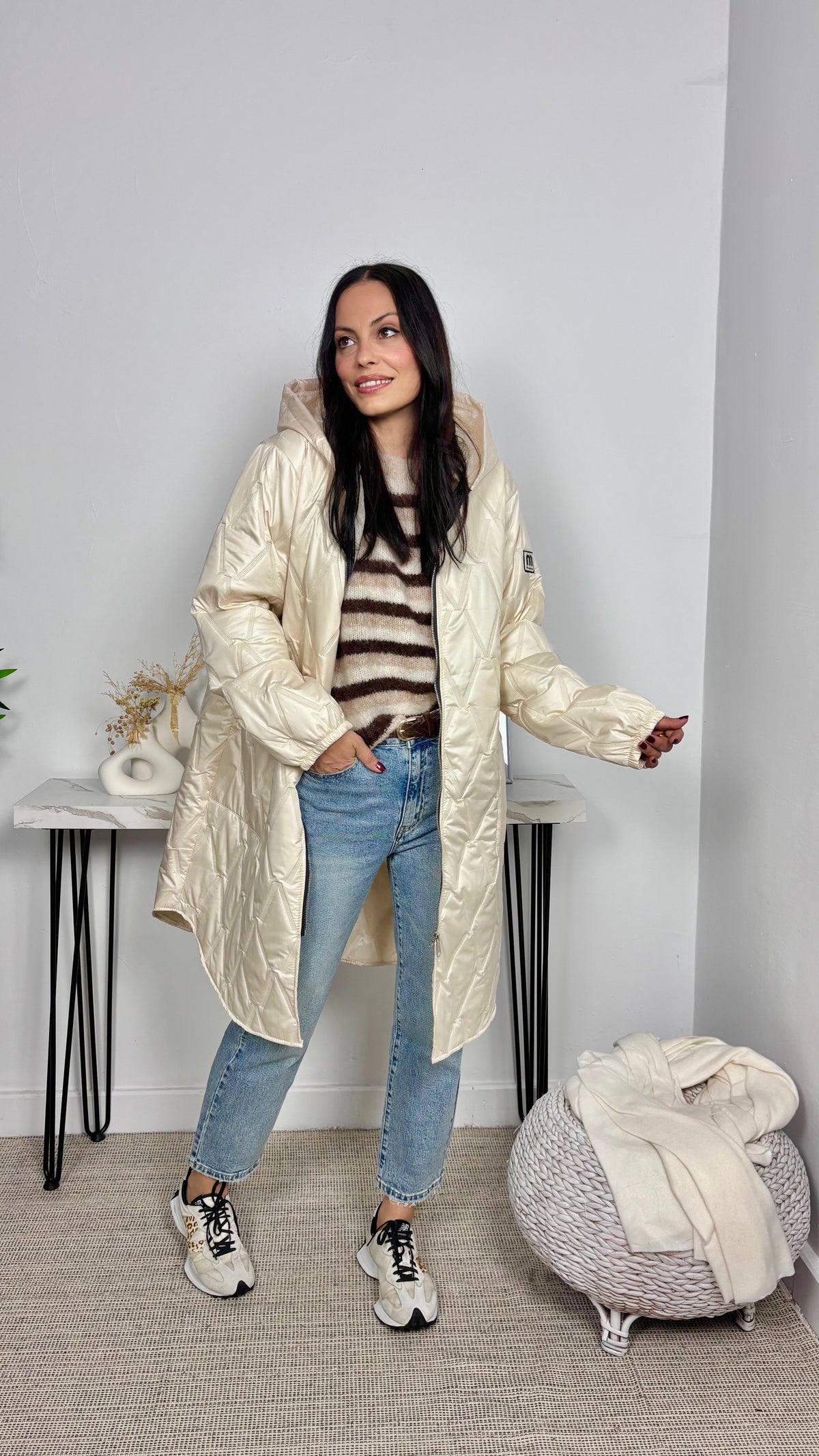 Cazadora Acolchada Larga Crudo