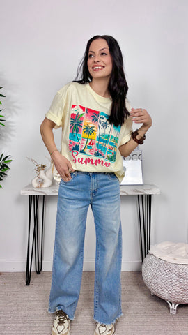 Camiseta Estampado Tropical Amarillo