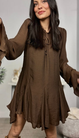Vestido Volantes Marrón