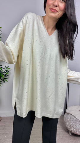 Jersey Strass Cuello Pico Crudo