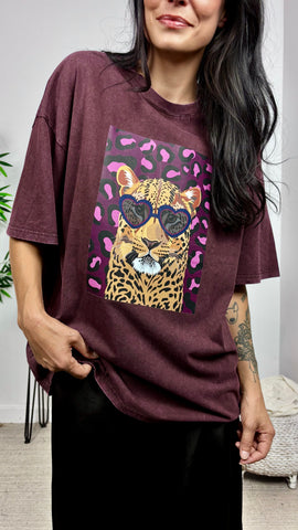 Camiseta Leopardo Granate Delavado