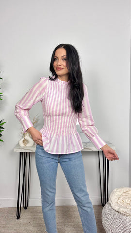 Blusa Nido de Abeja Rayas Rosa