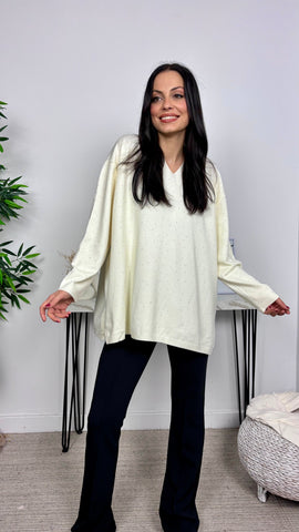 Jersey Strass Cuello Pico Crudo