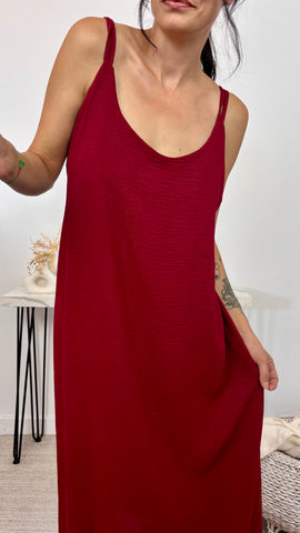 Vestido Espalda Abalorio Rojo Oscuro