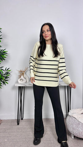 Jersey Rayas Botones Decorativos Crudo