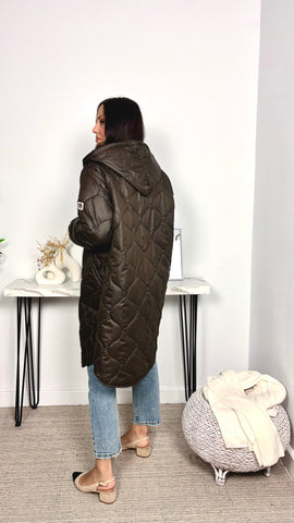 Cazadora Acolchada Larga Marrón