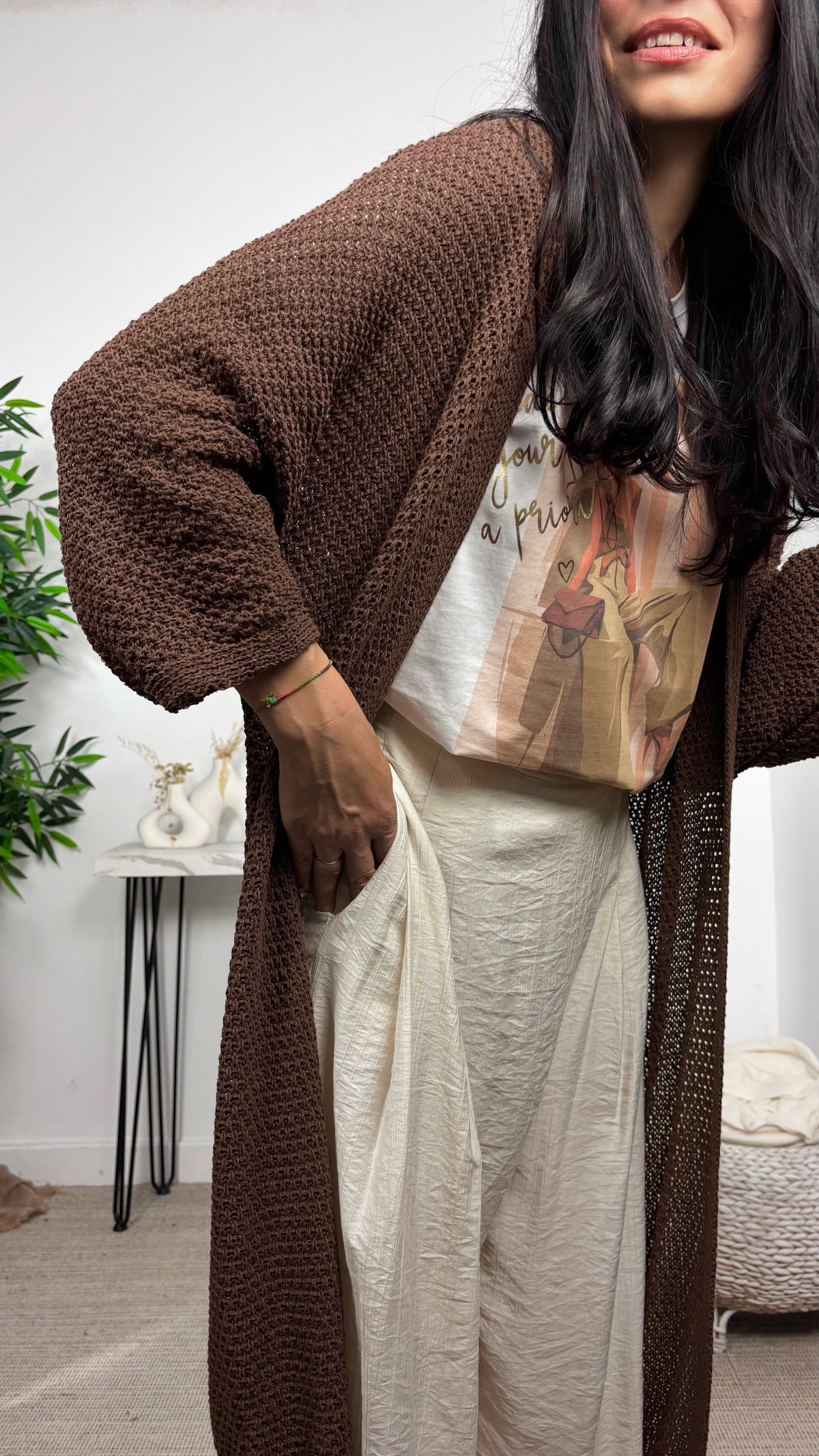 Cardigan Midi Marrón Chocolate