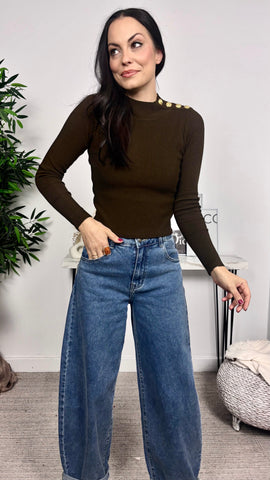 Jersey Botones Marrón