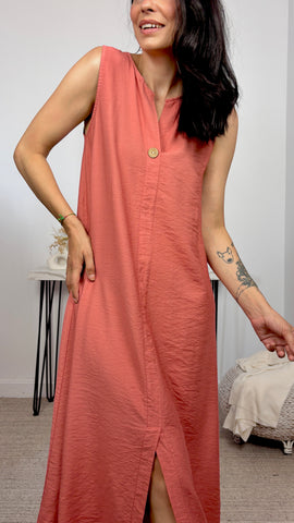 Vestido Básico Botón Teja