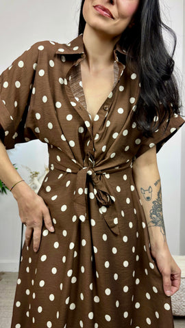 Vestido Nudo Lunares Marrón