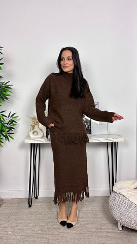Conjunto Falda Flecos Marrón