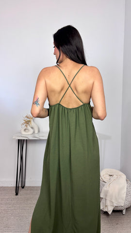 Vestido Tirante Cruzado Caqui