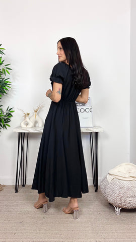 Vestido Escote Fruncido Negro
