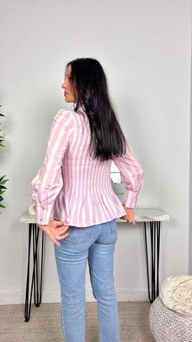 Blusa Nido de Abeja Rayas Rosa