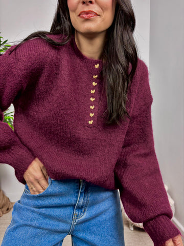 Jersey Botones Corazón Vino