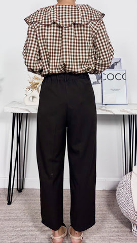 Blusa Vichy Cuello Marrón