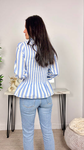 Blusa Nido de Abeja Rayas Azul