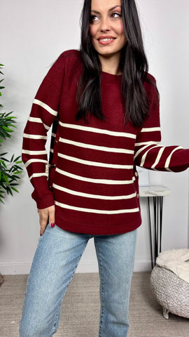 Jersey Rayas Botones Decorativos Burdeos