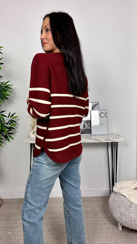 Jersey Rayas Botones Decorativos Burdeos