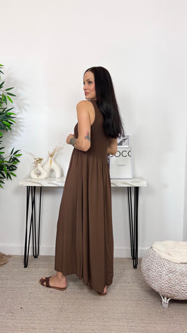 Vestido Basic Bimateria Marrón