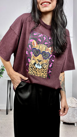 Camiseta Leopardo Granate Delavado