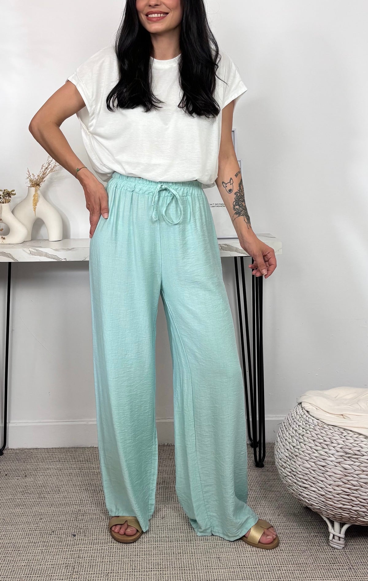Pantalón Fluido Verde Agua