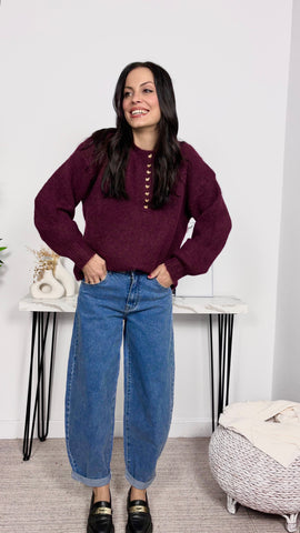 Jersey Botones Corazón Vino