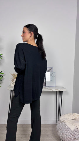 Jersey Strass Cuello Pico Negro