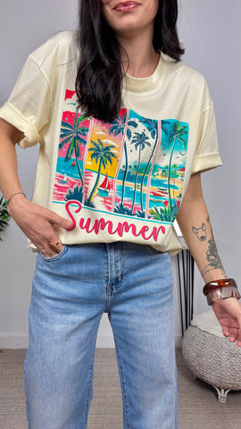 Camiseta Estampado Tropical Amarillo