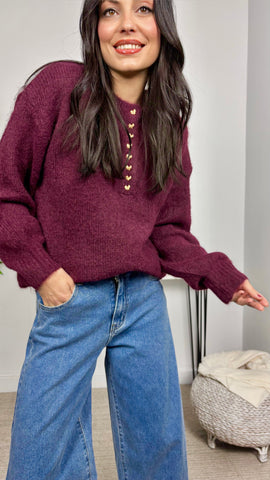 Jersey Botones Corazón Vino