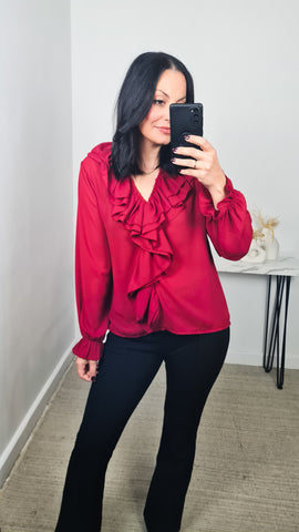 Blusa Volantes Rojo Oscuro